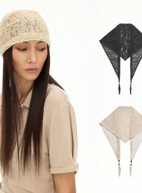 INTERRIS「欧阳娜娜同款」手工木珠三角巾植物纹理针织头巾围巾女