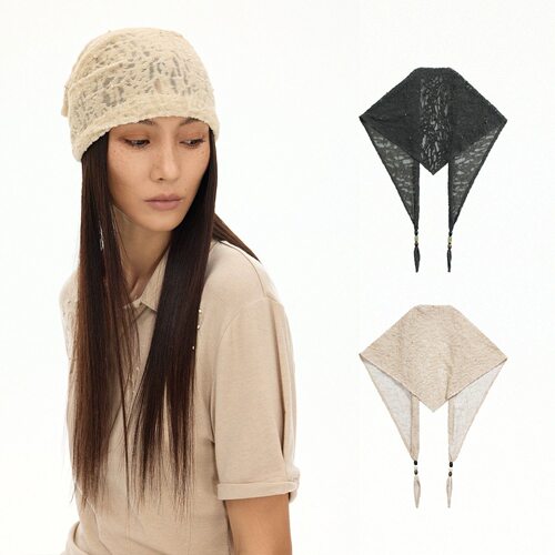 手工木珠三角巾植物纹理头巾围巾