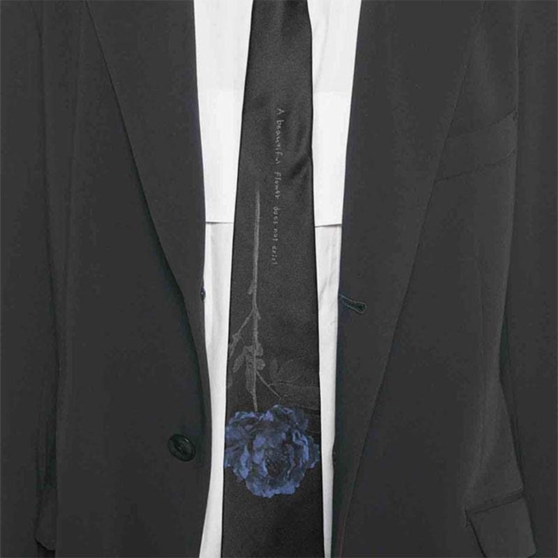 山本耀司 暗黑系百搭领带 玫瑰印潮男女同款小众JK搭配百搭