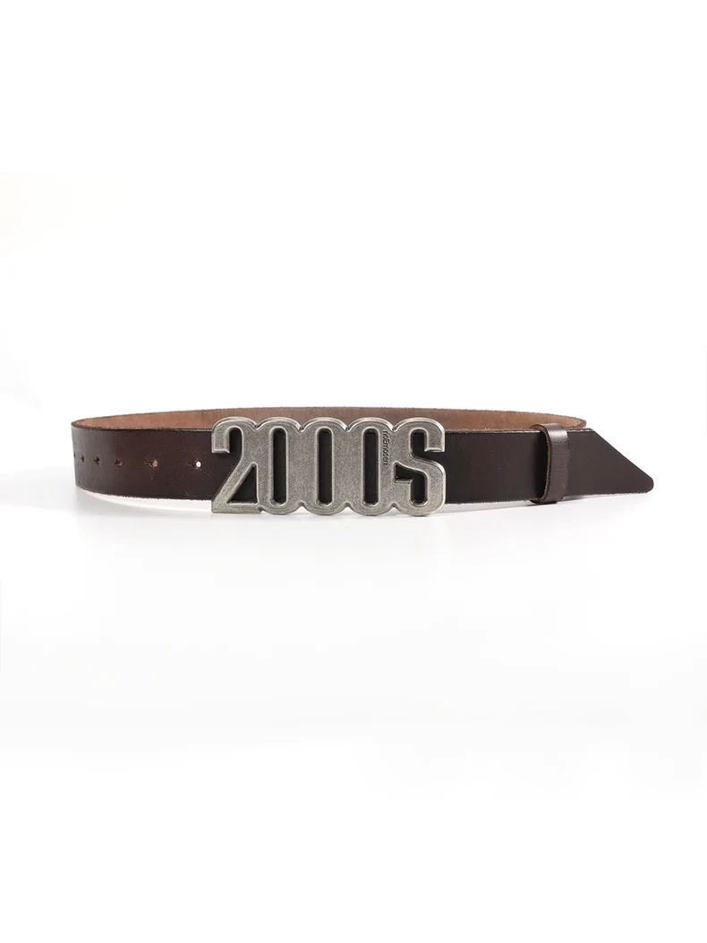 thumbnail for no E mosen's 2000S custom metal distressed waistband buckle top layer cowhide brown cracked ruffled leather belt