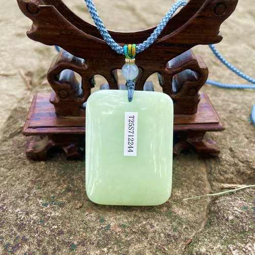 蓝田玉平安无事牌带翠孤品老料