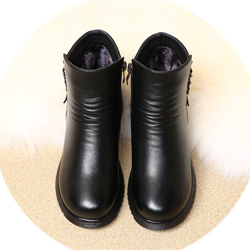 牛筋底女靴子冬矮跟 老年人妈妈鞋加绒加厚女鞋羊毛鞋防滑皮棉鞋