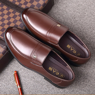 老人头皮毛一体男鞋加厚加绒37码男款皮鞋一脚蹬德比鞋爸爸单鞋软