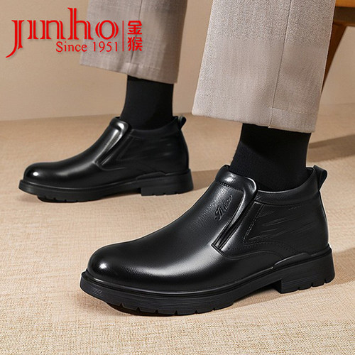 金猴皮毛一体男鞋冬2025新款一脚蹬高帮羊毛棉鞋加绒加厚男士皮鞋