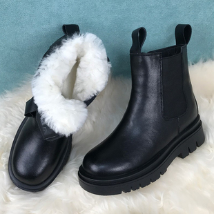羊毛鞋中筒靴厚底女鞋冬加绒加厚 厚底马丁靴真皮软底单靴舒服鞋