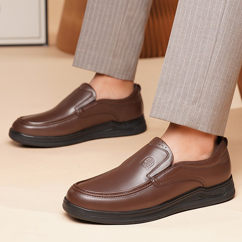 老人头软皮男鞋一脚蹬厚底 牛皮皮鞋软底老年人爸爸鞋舒服爷爷鞋