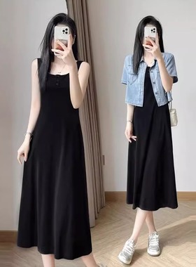 99268-40吊带连衣裙大码女胖mm高级感遮肚子显瘦梨型身材穿搭套装