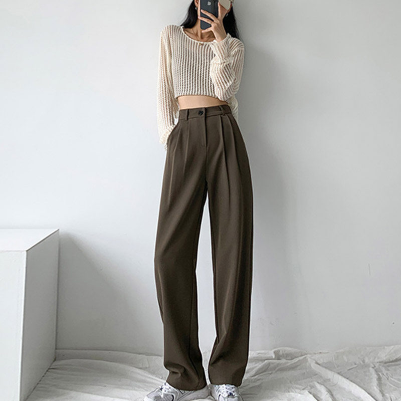 9820-038直筒西装裤子大码女胖mm遮胯显瘦梨型身材高腰阔腿裤