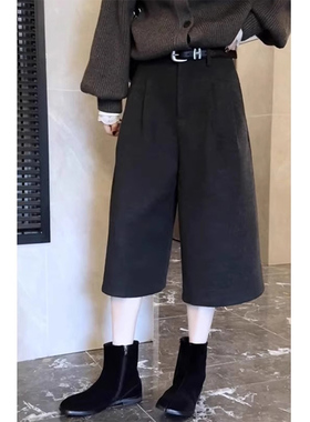 99301-40八分毛呢裤子女胖mm大码显瘦小个子梨型身材高腰阔腿秋冬