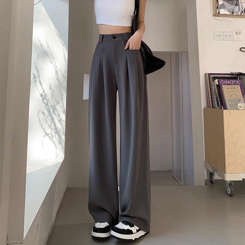 99236-042深灰色西装裤子大码女胖mm显瘦梨型身材阔腿长裤小个子