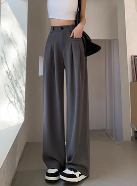 99236-042深灰色西装裤子大码女胖mm显瘦梨型身材阔腿长裤小个子