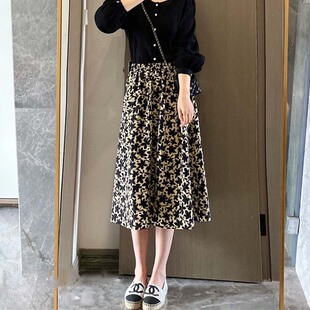 99116-035松紧腰印花大码法式半身裙胖mm显瘦遮肚梨型身材a字裙