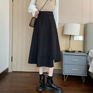 99018-038大码女a字半身裙不规则梨型身材胖mm穿搭遮胯裙子显瘦