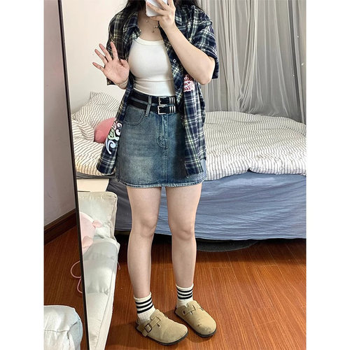 牛仔半身裙子大码胖mm显瘦遮肚子
