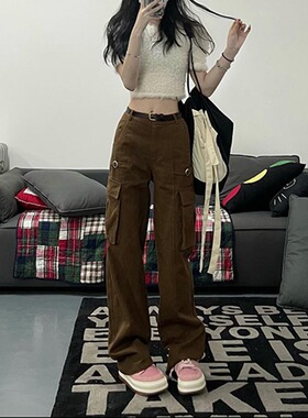 99131-050美式复古街头工装裤大码女胖mm遮肉显瘦梨型身材ins高街