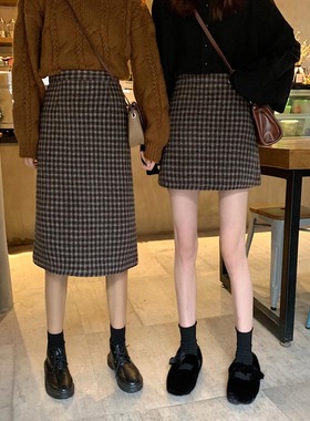 99138-038/99137-035大码格子毛呢半身裙子胖mm遮肚显瘦梨型身材