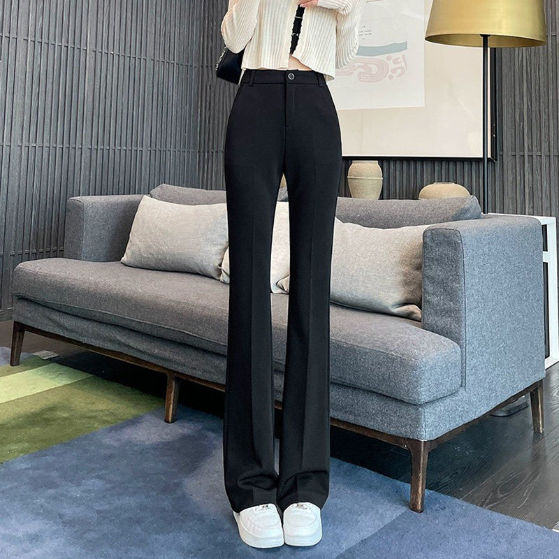 99166-040弹力微喇西装裤子女胖mm大码显瘦高腰垂感梨型身材穿搭