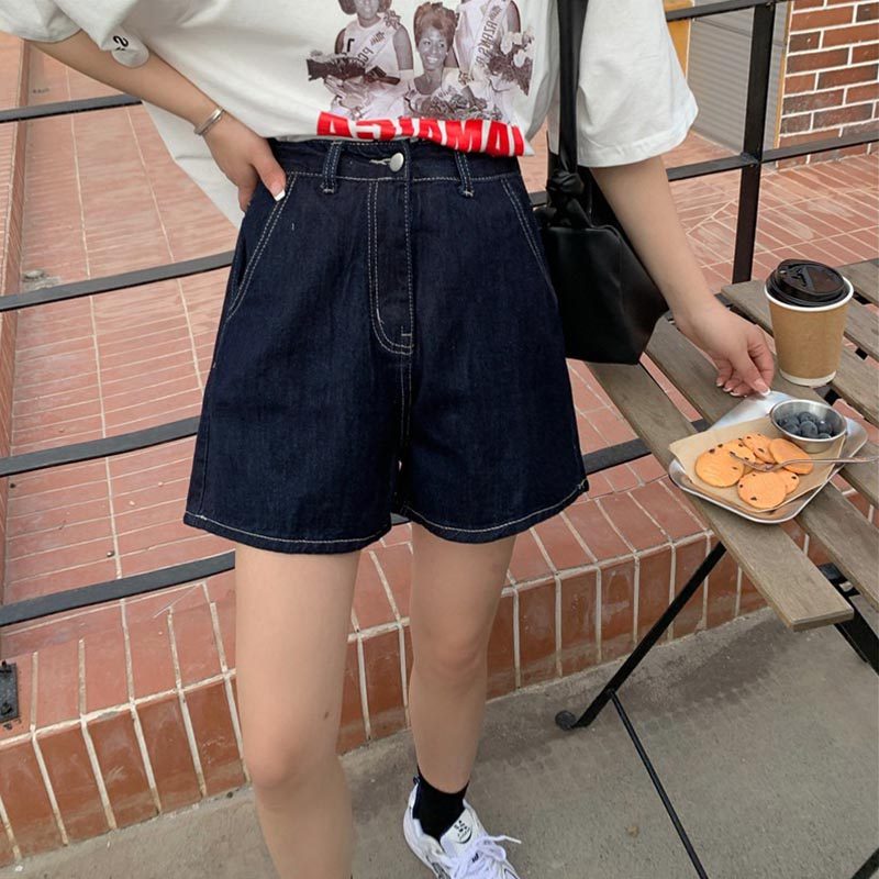 9817-030胖女生穿搭牛仔短裤女大码胖mm高腰宽松屁股大阔腿粗裤子