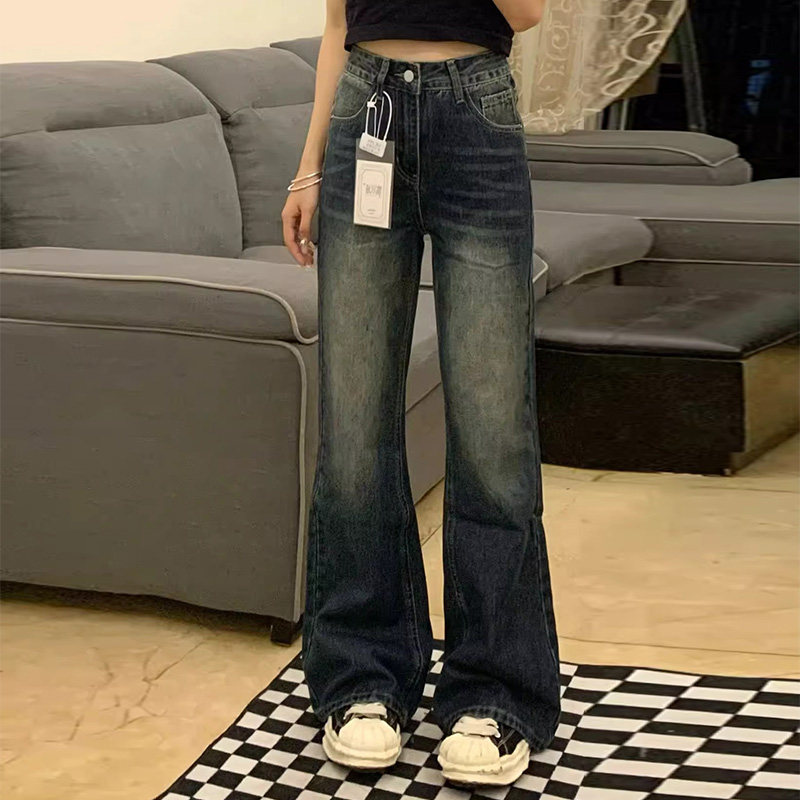 不贴腿微喇牛仔裤子女胖mm大码