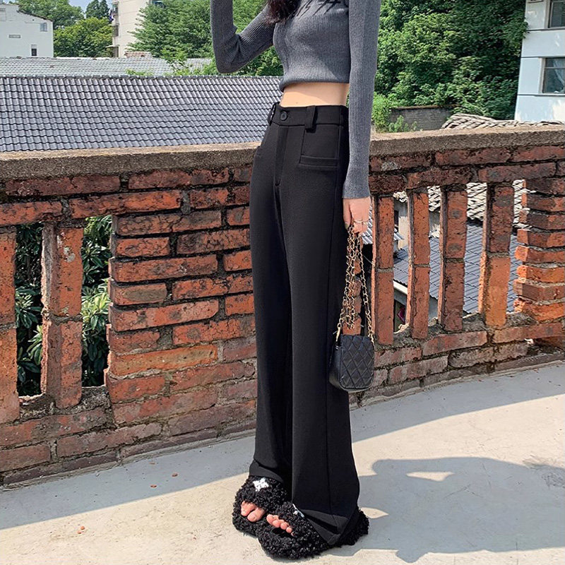 99242-40弹力微喇西装裤子女大码胖mm显瘦梨型身材高腰休闲马蹄裤