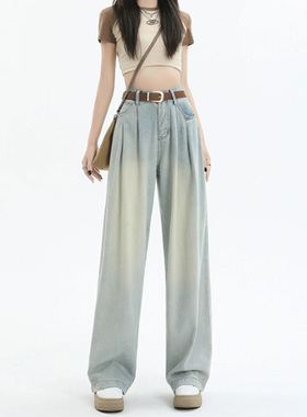 77155-041怀旧蓝牛仔裤大码女胖mm遮胯显瘦梨型身材高腰直腿裤子