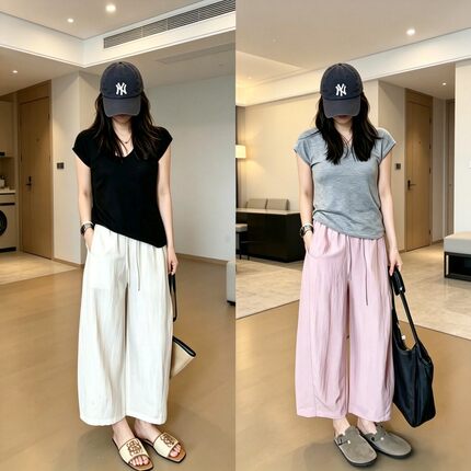 99320-36冰感天丝亚麻气球裤子女胖mm大码显瘦梨型身材高腰阔腿裤