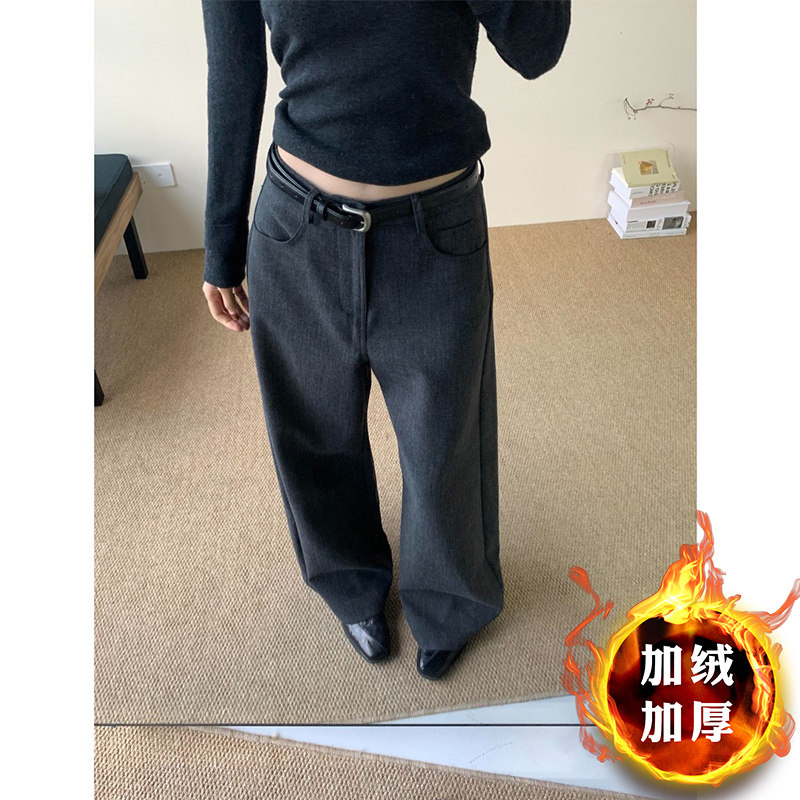 灰色阔腿西装裤子女胖mm大码显瘦