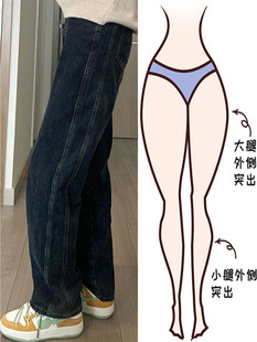 9851-038松紧腰高腰直筒牛仔裤子大码女胖mm显瘦梨型身材遮肚子