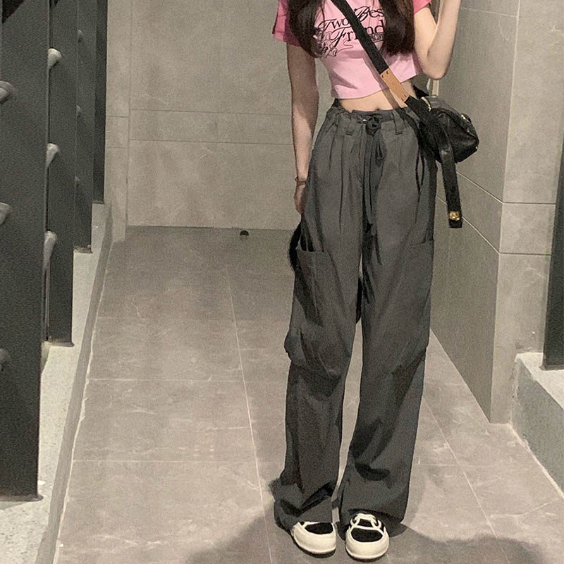 99176-040高腰直筒美式工装裤大码女胖mm梨型身材遮胯显瘦休闲裤