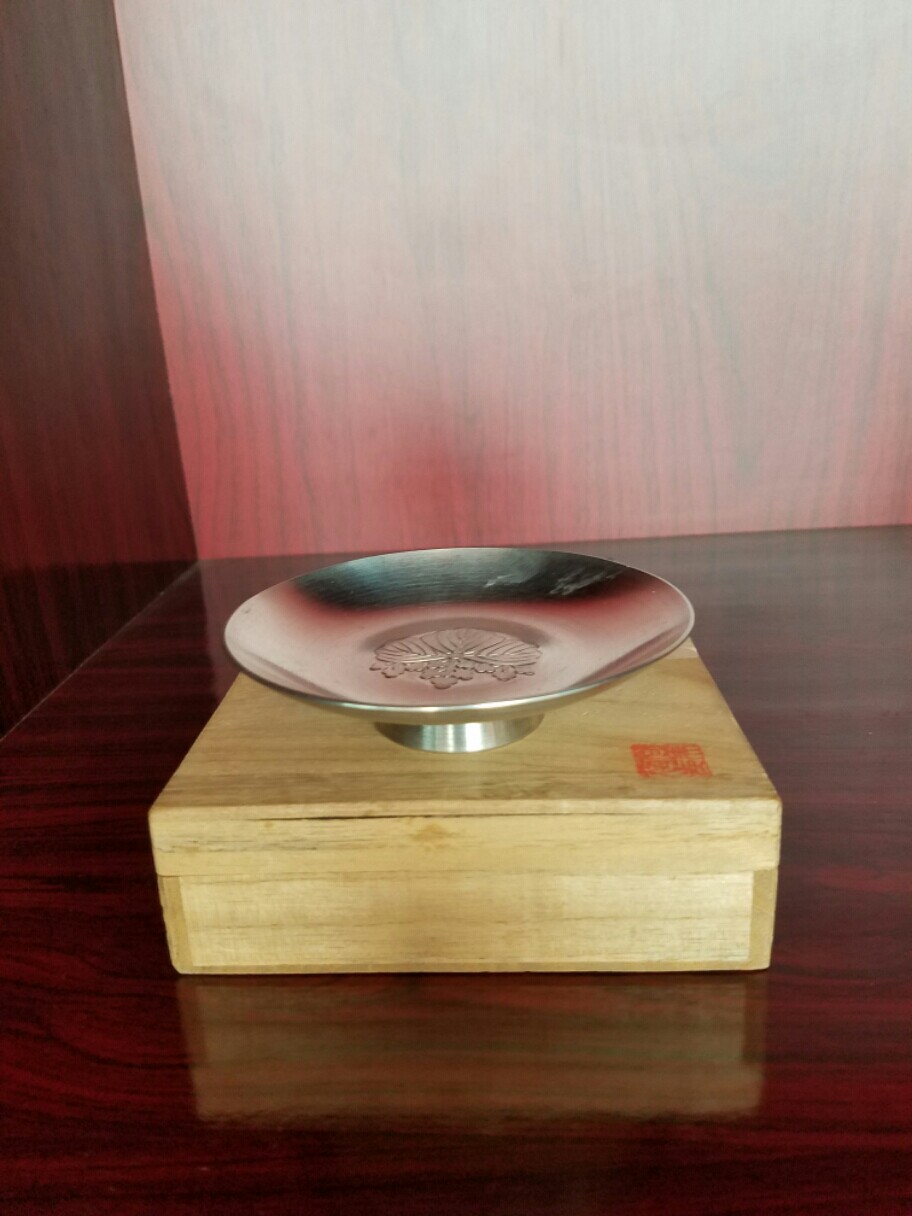 日本锡制酒杯茶盏香座赏器名家尚美堂出品精锡老锡器 有款有盒