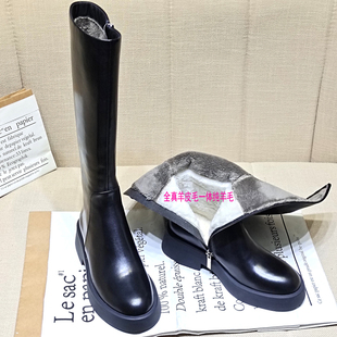 2026春季 平底女长靴高筒雪地靴真皮保暖羊毛一体长筒骑士女靴 新款