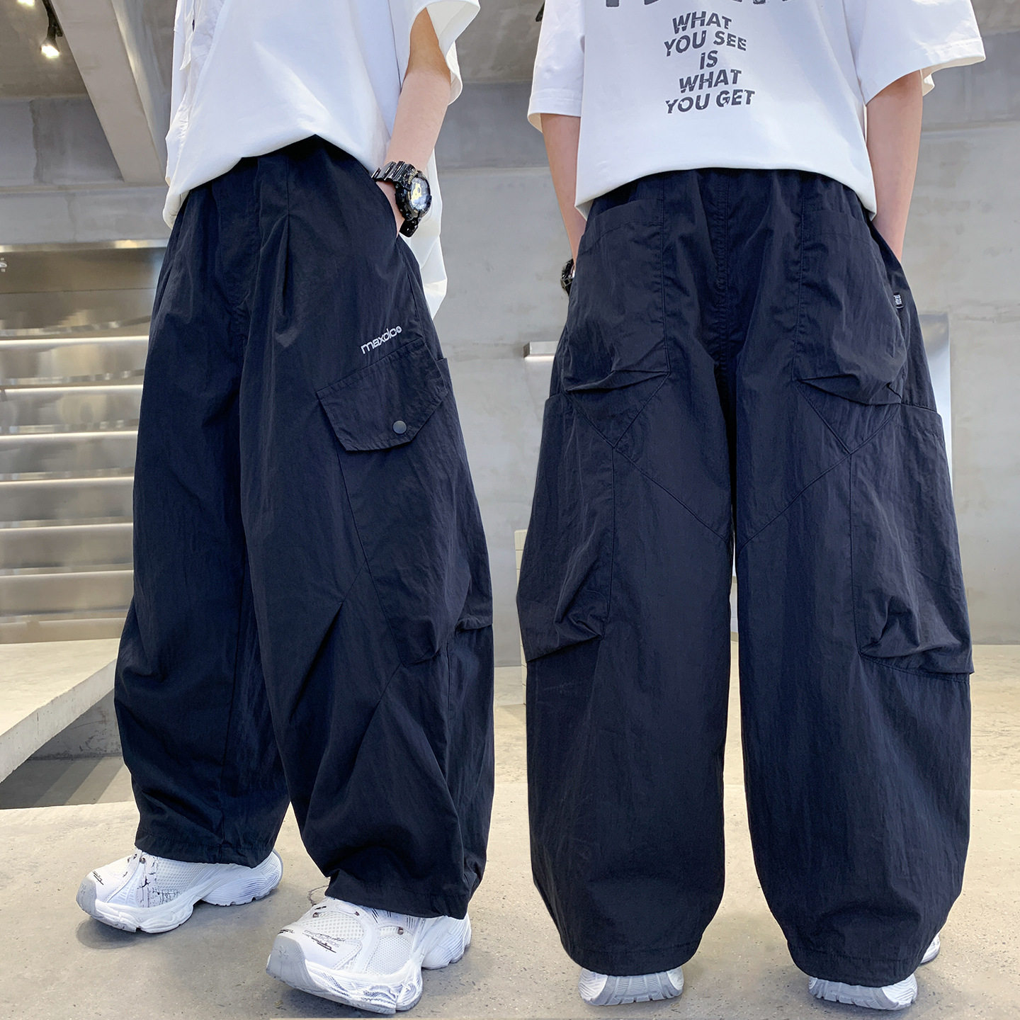 2026夏季儿童休闲裤男童中大童弹力梭织速干长裤字母薄款工装裤子