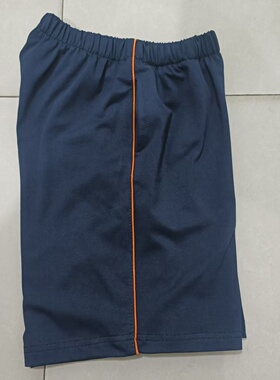 夏季薄款中高小学生校服裤子藏蓝色夹橘色细条短裤休闲纯棉宽松版