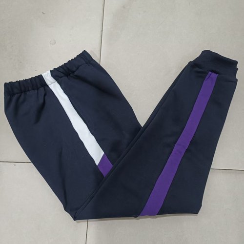 中高小学生男女纯棉校服藏蓝色拼上白下深紫宽杠束口运动休闲校裤