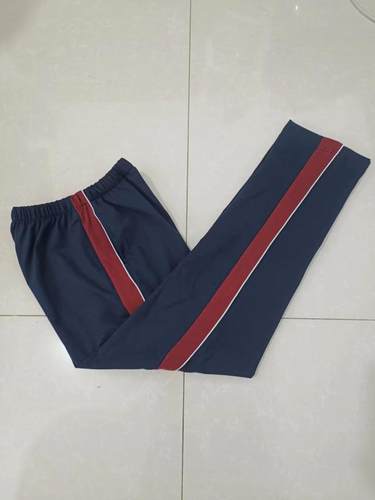 订做中小学纯棉校服裤子藏蓝拼酒红宽杠前加白细条休闲校裤中性款