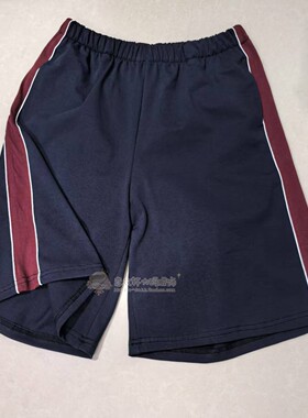 中高小学生藏蓝色拼酒红宽杠白细条短裤夏季纯棉薄款宽松休闲五分
