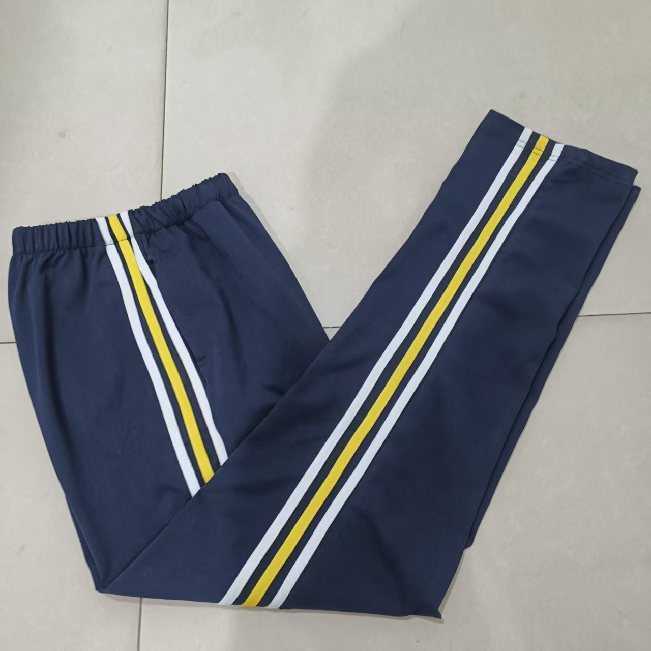 中高小学生校服裤纯棉运动休闲长裤藏蓝色贴白黄白三根条学生校裤
