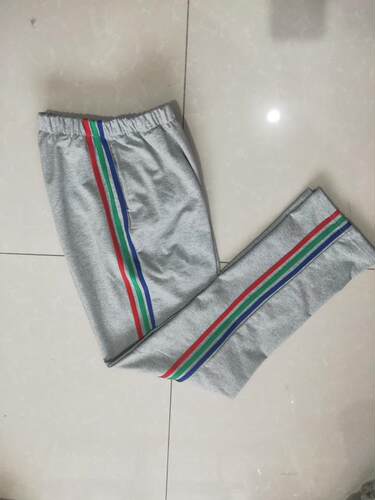 加绒加厚浅灰色三道杠校服裤子