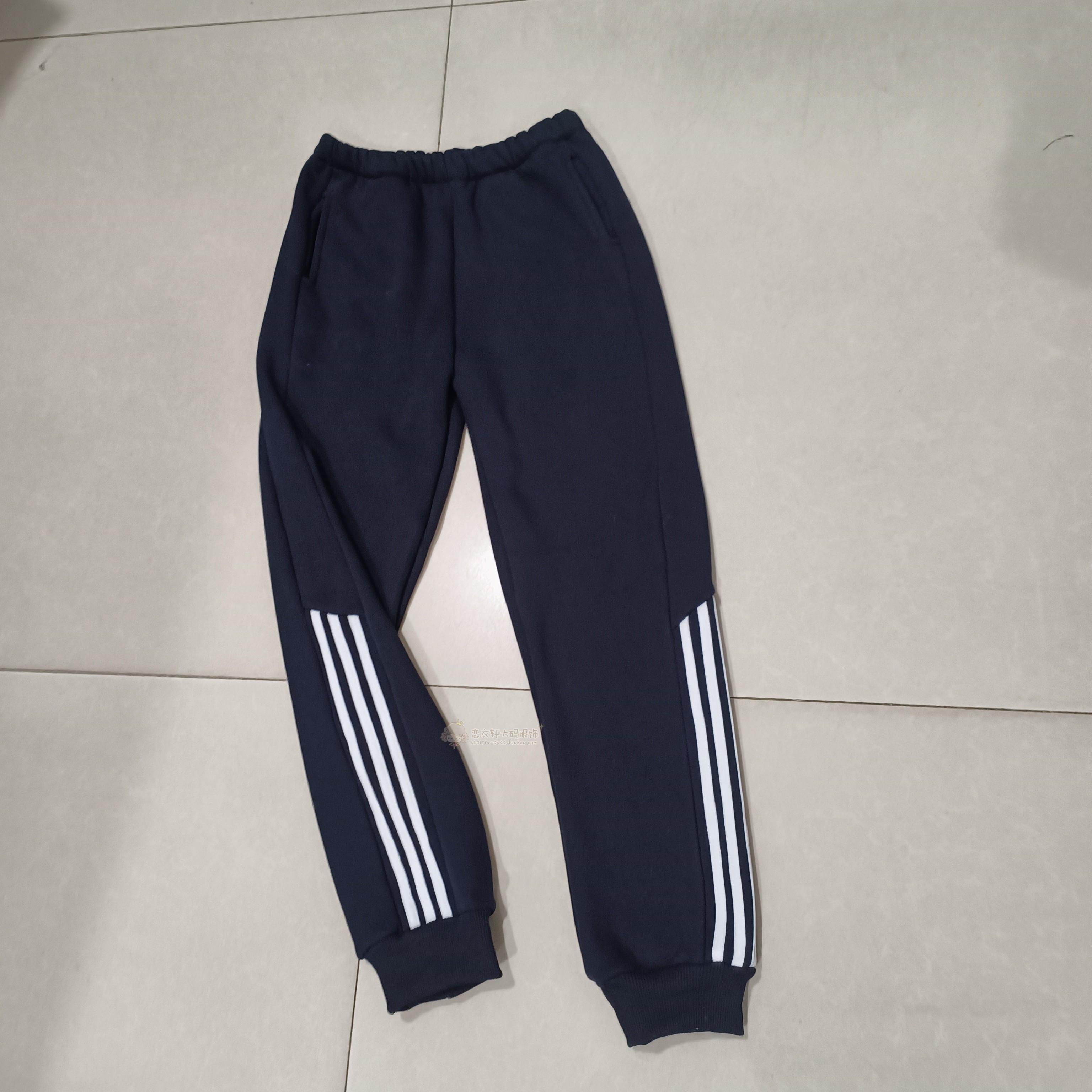 可订做纯棉中高小学生男女校服深藏蓝色部分三白条运动休闲校裤子