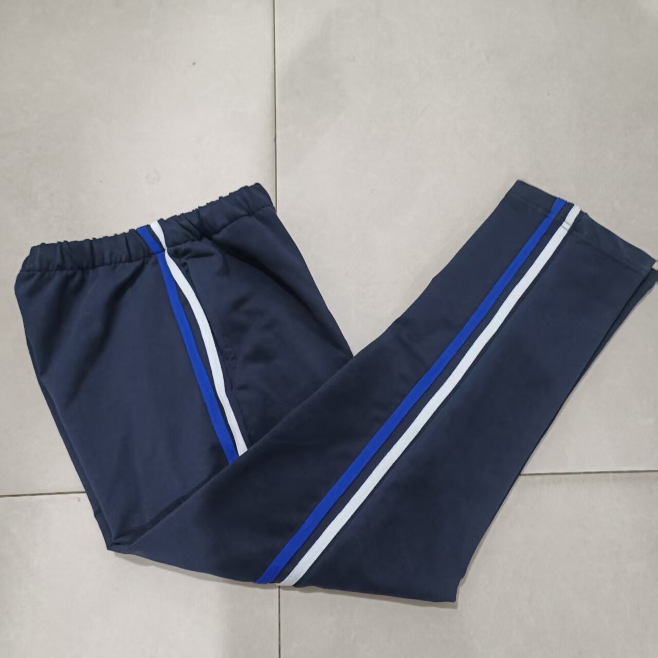 纯棉中小学生男女校服长裤深藏蓝色贴白宝蓝色条运动休闲校裤可定