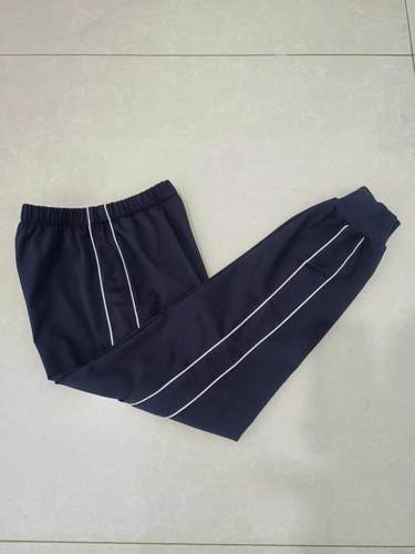 订做纯棉中小学生男女校服长裤深藏蓝色加2根白细条紧口休闲运动