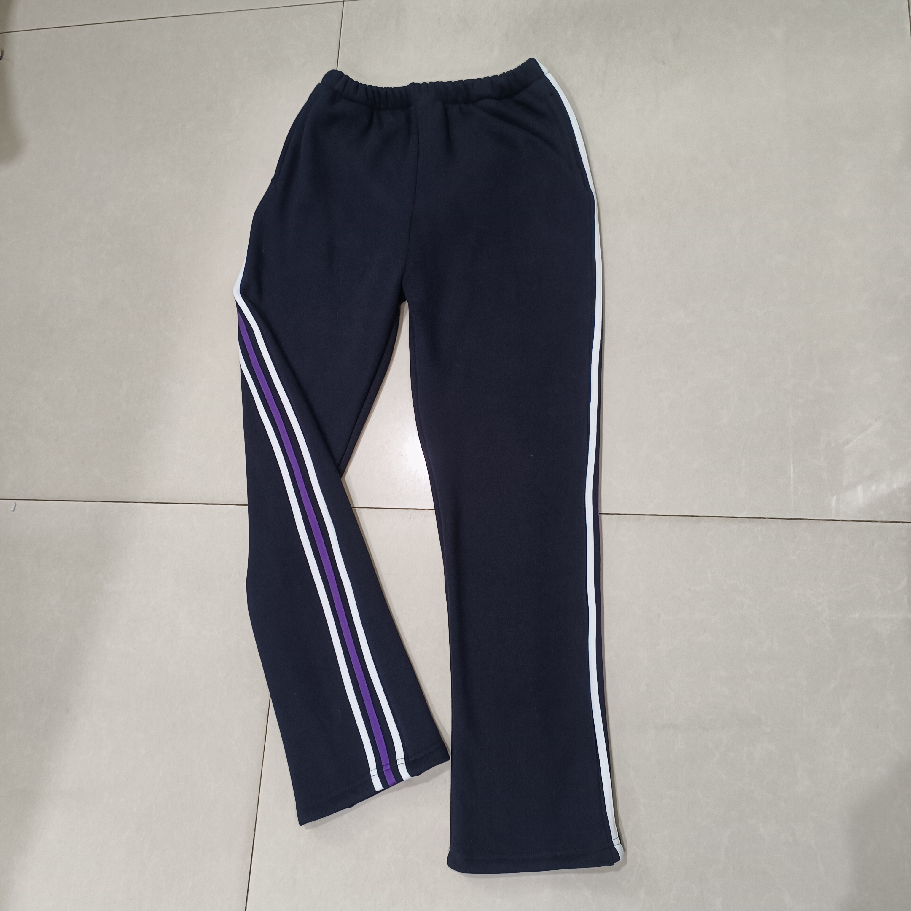 纯棉校裤藏蓝色裤子白紫白条初高中小学生校裤男女春秋运动裤可定