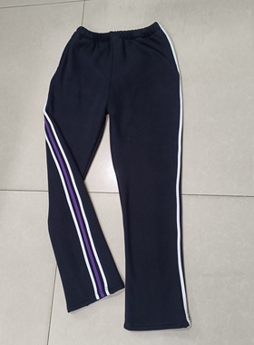 纯棉校裤藏蓝色裤子白紫白条初高中小学生校裤男女春秋运动裤可定