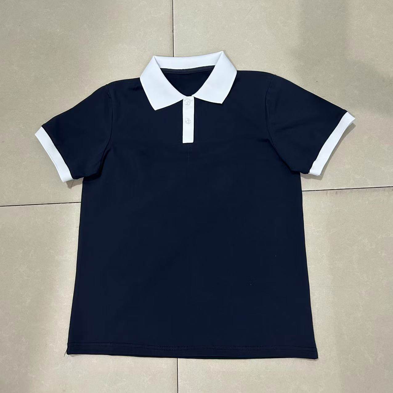 灵珠运动文谷学校运动服夏季薄款纯棉校服短袖藏蓝色拼白领子中性