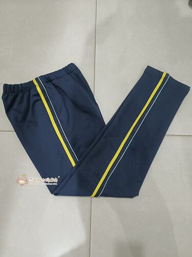 订做四季款中小学生纯棉校服长裤深藏蓝色加白细条黄色杠运动校裤