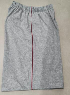 包邮夏季新款高中小学生纯棉运动校服裤浅灰色夹细酒红杠五分短裤