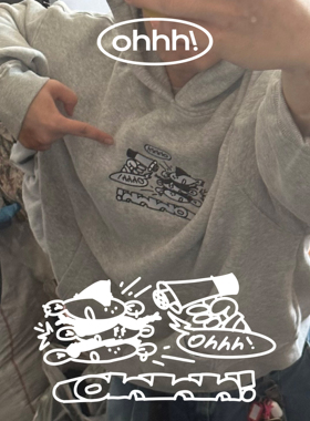 ohhh! 屙牌花灰刺绣基础款卫衣加绒加厚