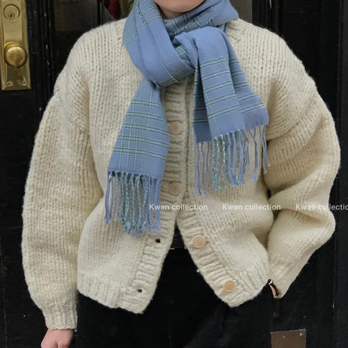 韩系in氛围感美娜同款格子围巾女