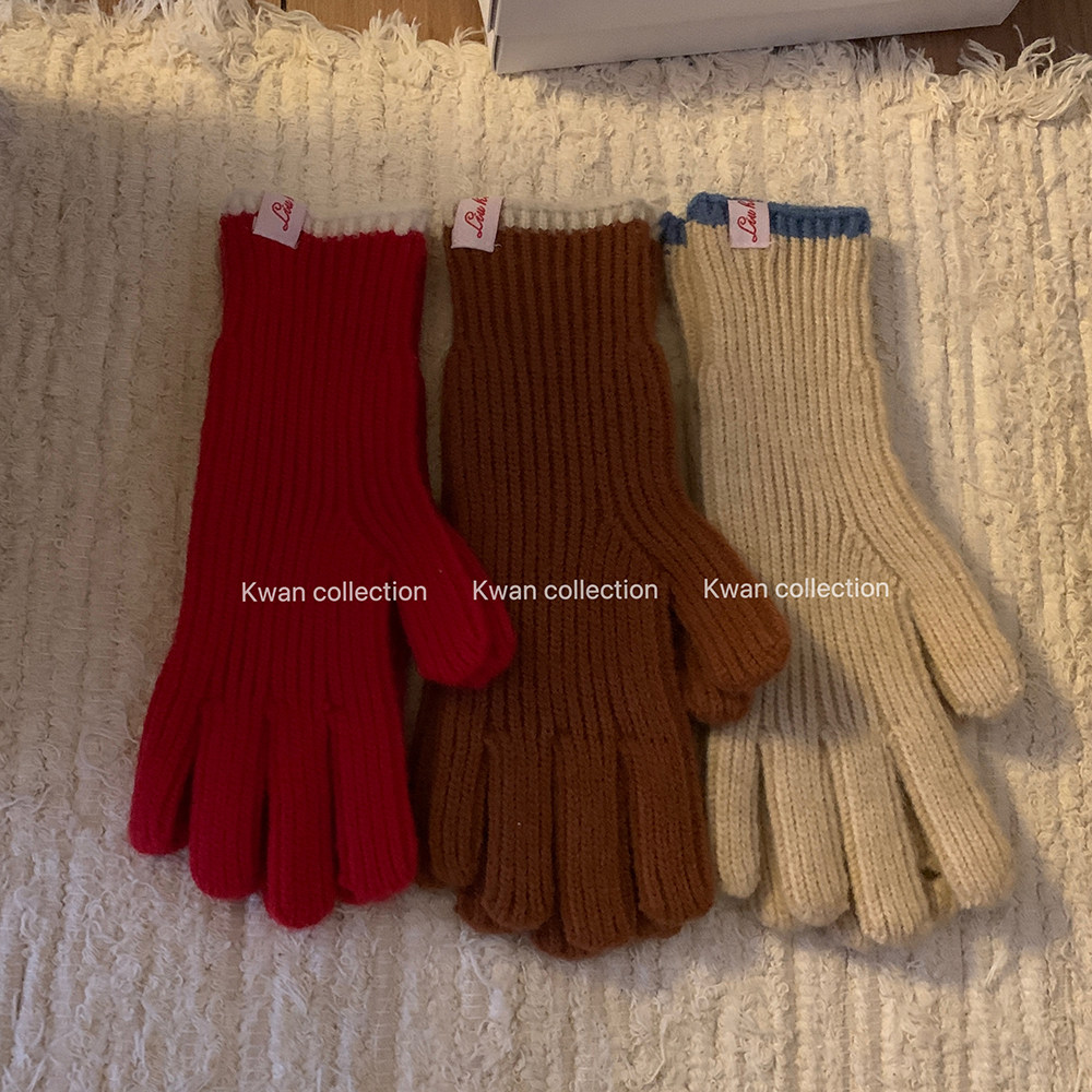 KWAN可触屏~韩国棉手套女冬季可爱ins保暖骑自行车露指针织学生