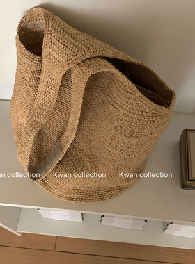 KWAN拉菲草手工编织包ins海边沙滩度假草编包单肩手提新款大容量
